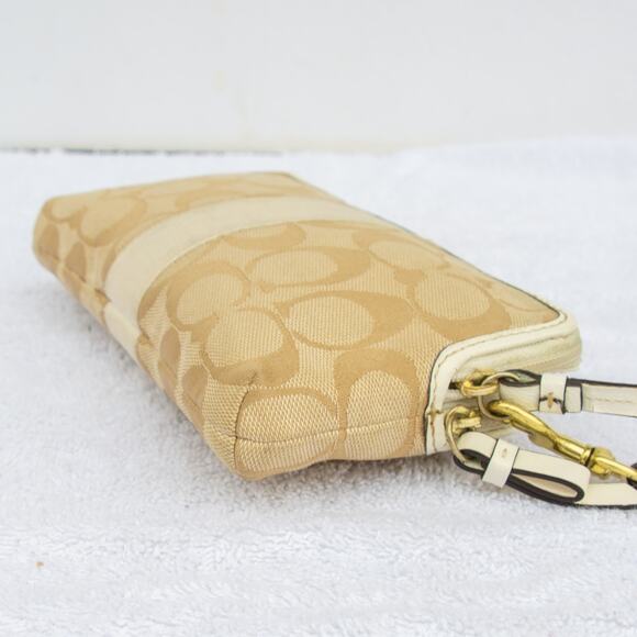 COACH Signature Beige White Strip Accordion Zip Around Wallet Wristlet F51710 - Picture 6 of 10